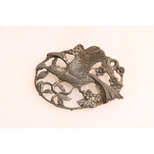1930s Art Nouveau Novelty Pewter Flying Bird Brooch