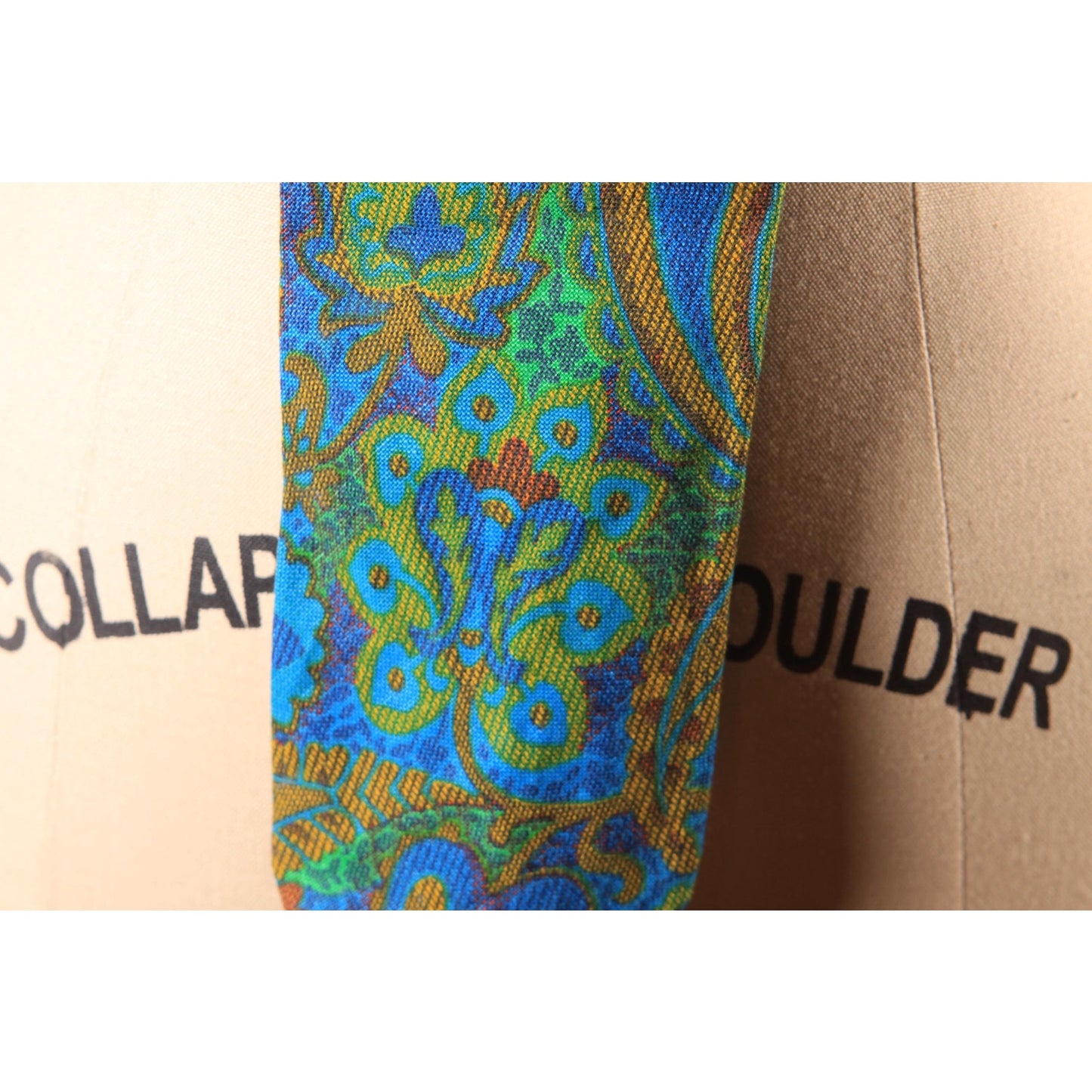 1960s Blue, Green and Tan Paisley Pscyhedelic Necktie
