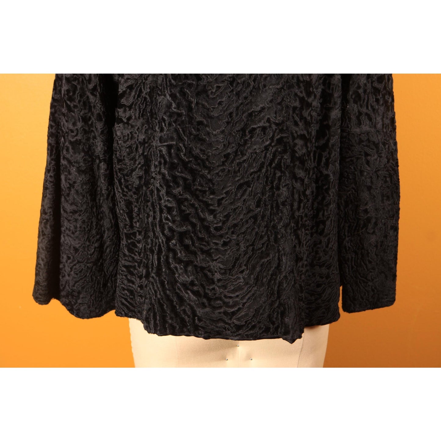 1950s Black Persian Lamb and Brown Mink Fur Trim Coat by Parker -M-L