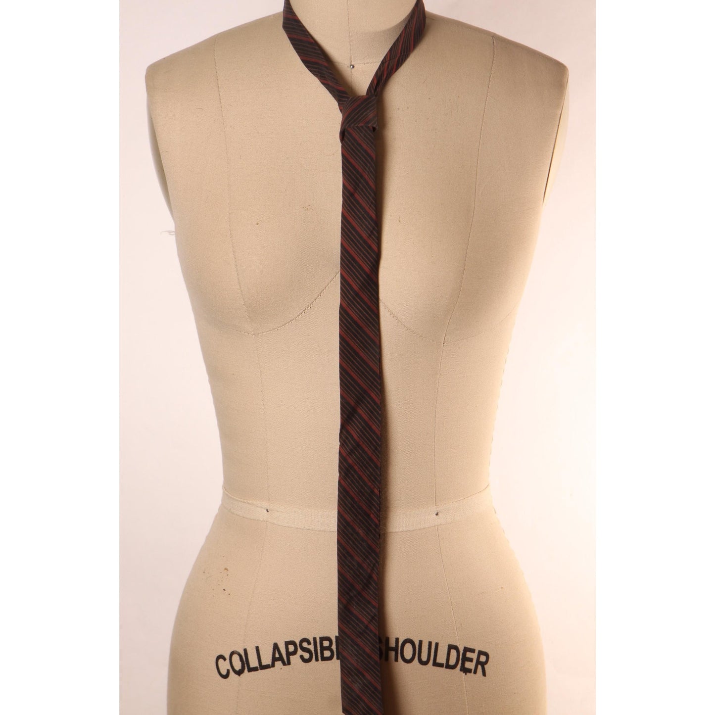 1950s Black and Red Cotton Striped Skinny Dacron Necktie Tie by Brummell