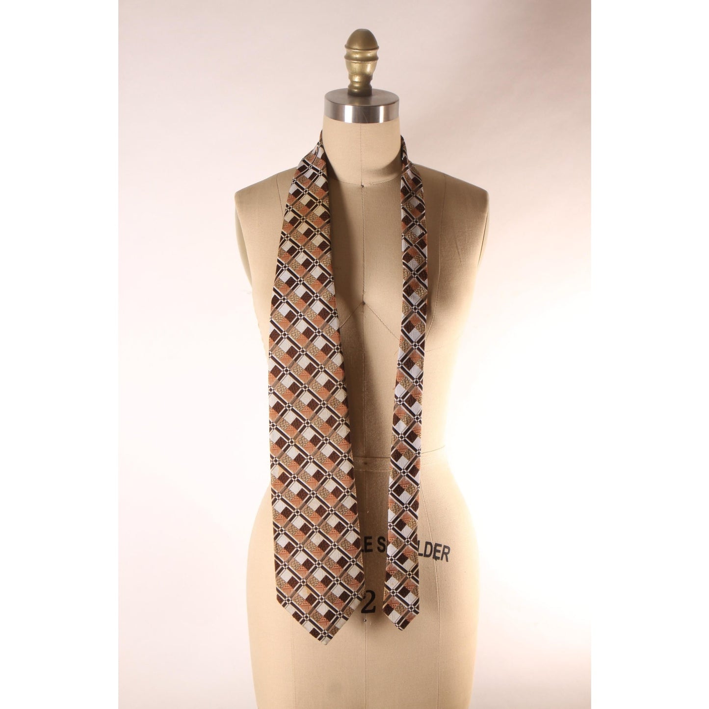 1970s Brown, Tan and Cream Geometric Wide Necktie Tie by JCPenney