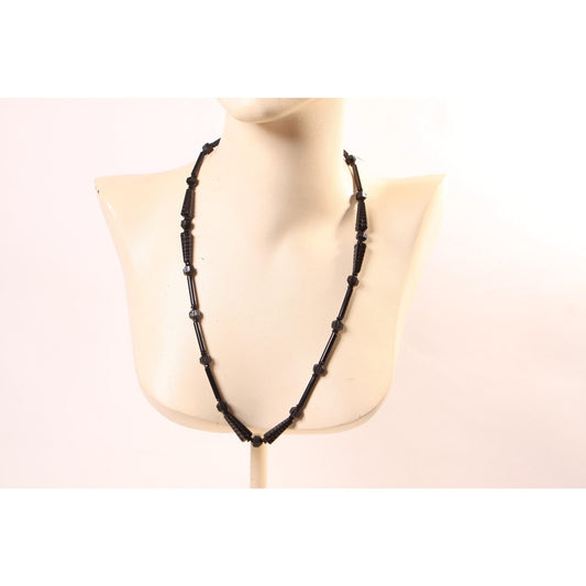 1920s 1930s Black Glass Carved Art Deco Faceted Beaded Necklaces