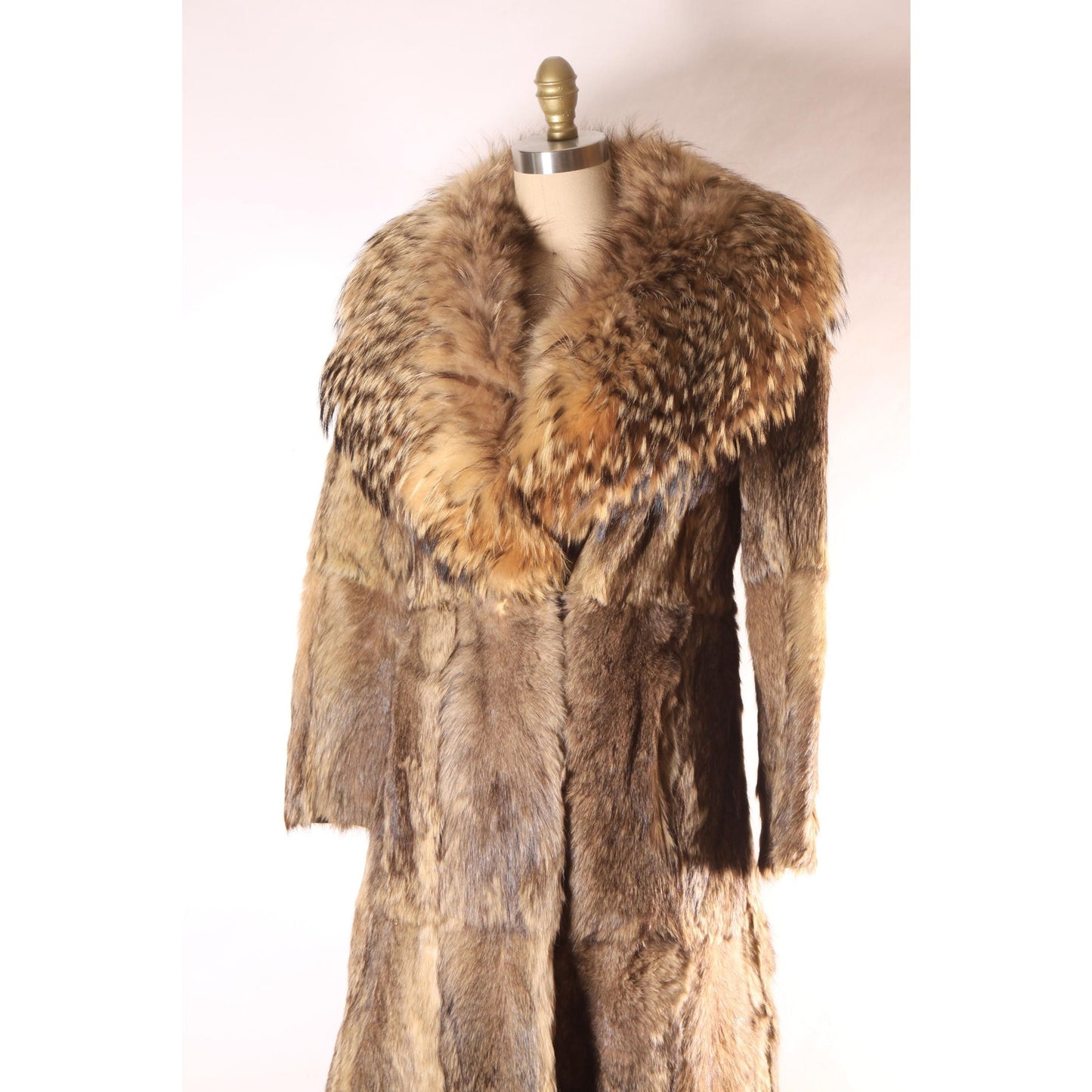 1970s Raccoon Fur Long Sleeve Quilted Lining Princess Coat