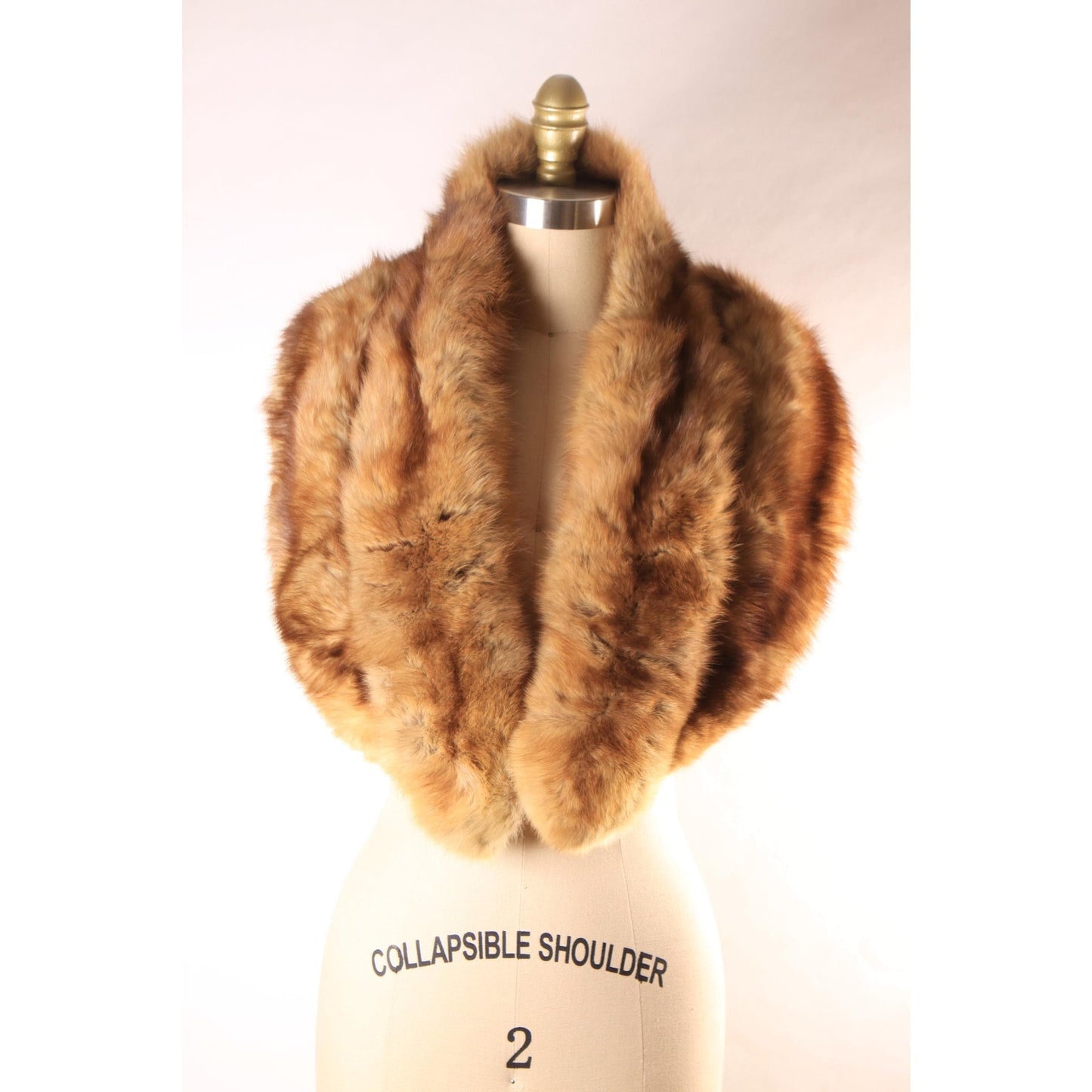 1950s Brown Marten Fur Fuzzy Double Pelt Velvet Lined Collar