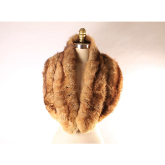 1950s Brown Marten Fur Fuzzy Double Pelt Velvet Lined Collar