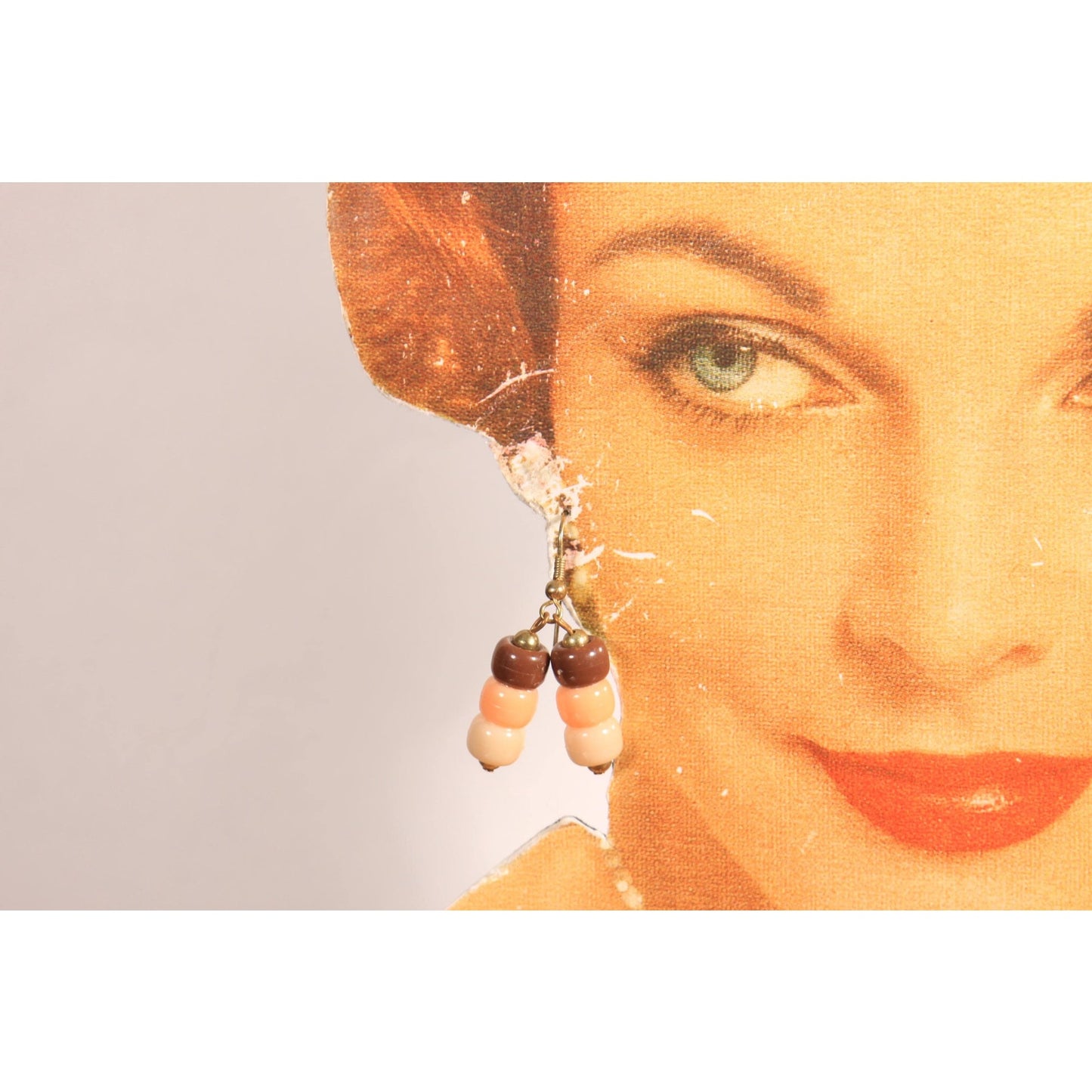 1980s Brown and Tan Beaded Dangle Pierced Earrings