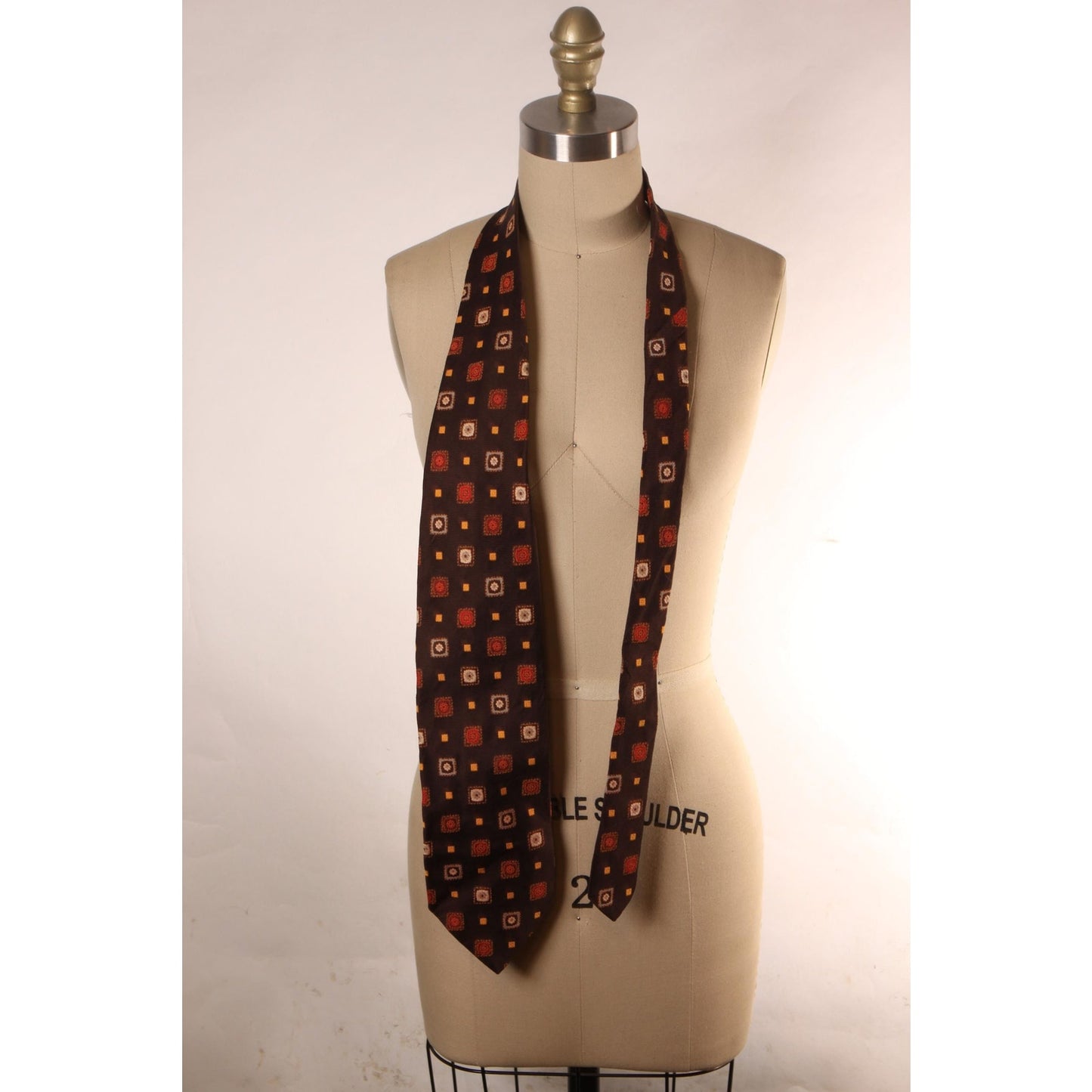 1970s Dark Brown, Orange and Tan Geometric Wide Necktie Tie by JCPenney