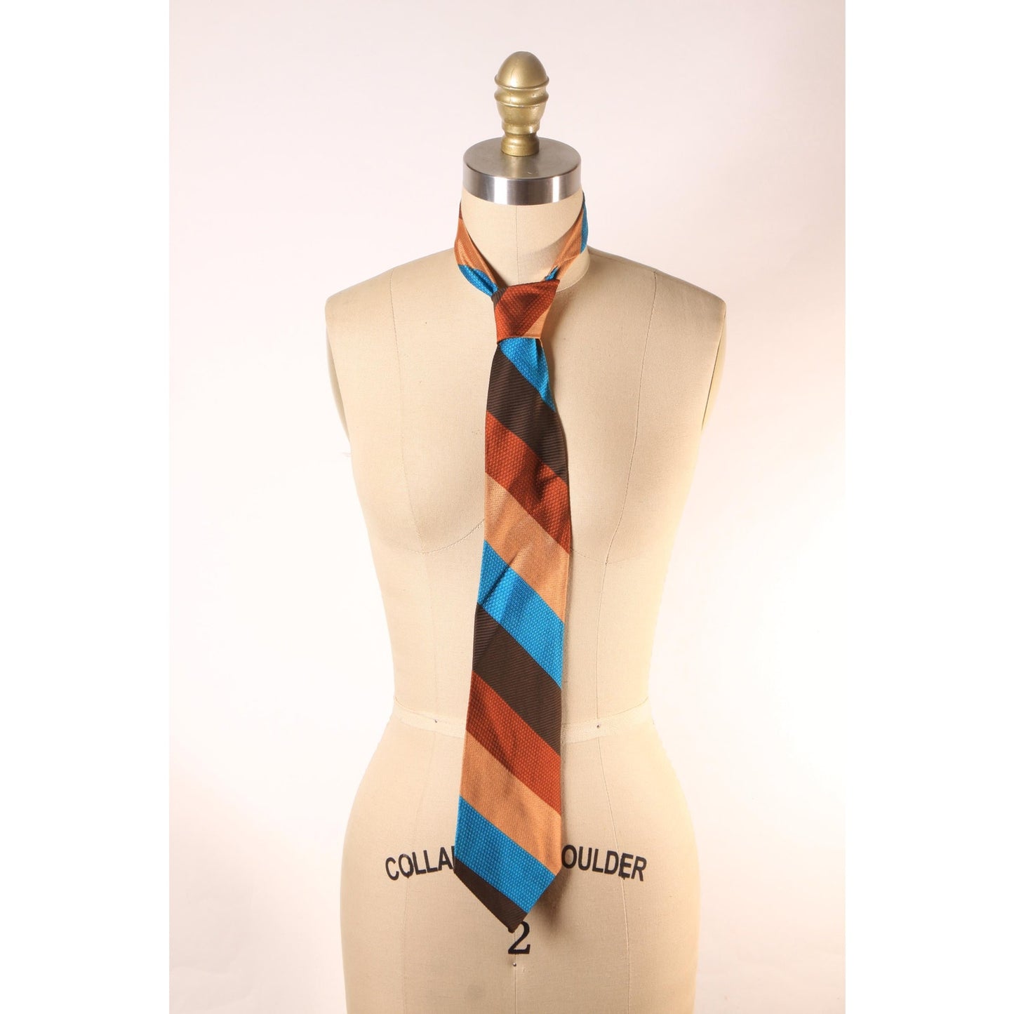 1970s Brown, Tan and Blue Acetate Striped Necktie Tie