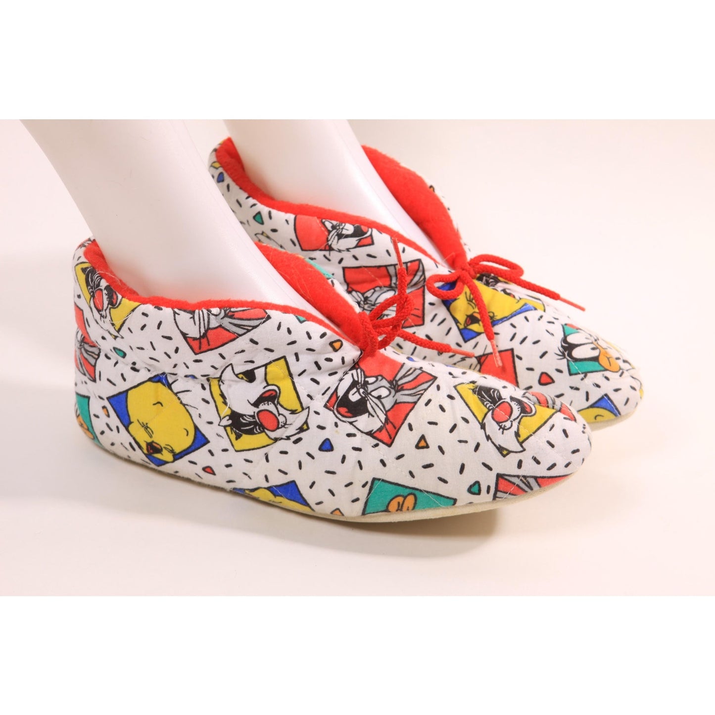 1980s 1990s Novelty Looney Toons Bugs Bunny Tweety Unisex Quilted Slippers -Size 8-9