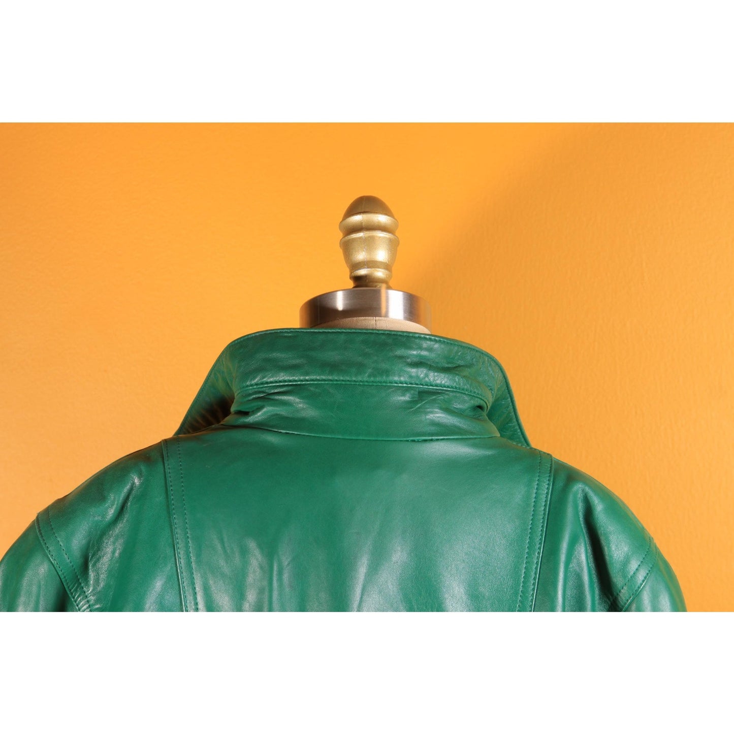1980s Green Leather Metal Snap 3/4 Length Sleeve Jacket Coat