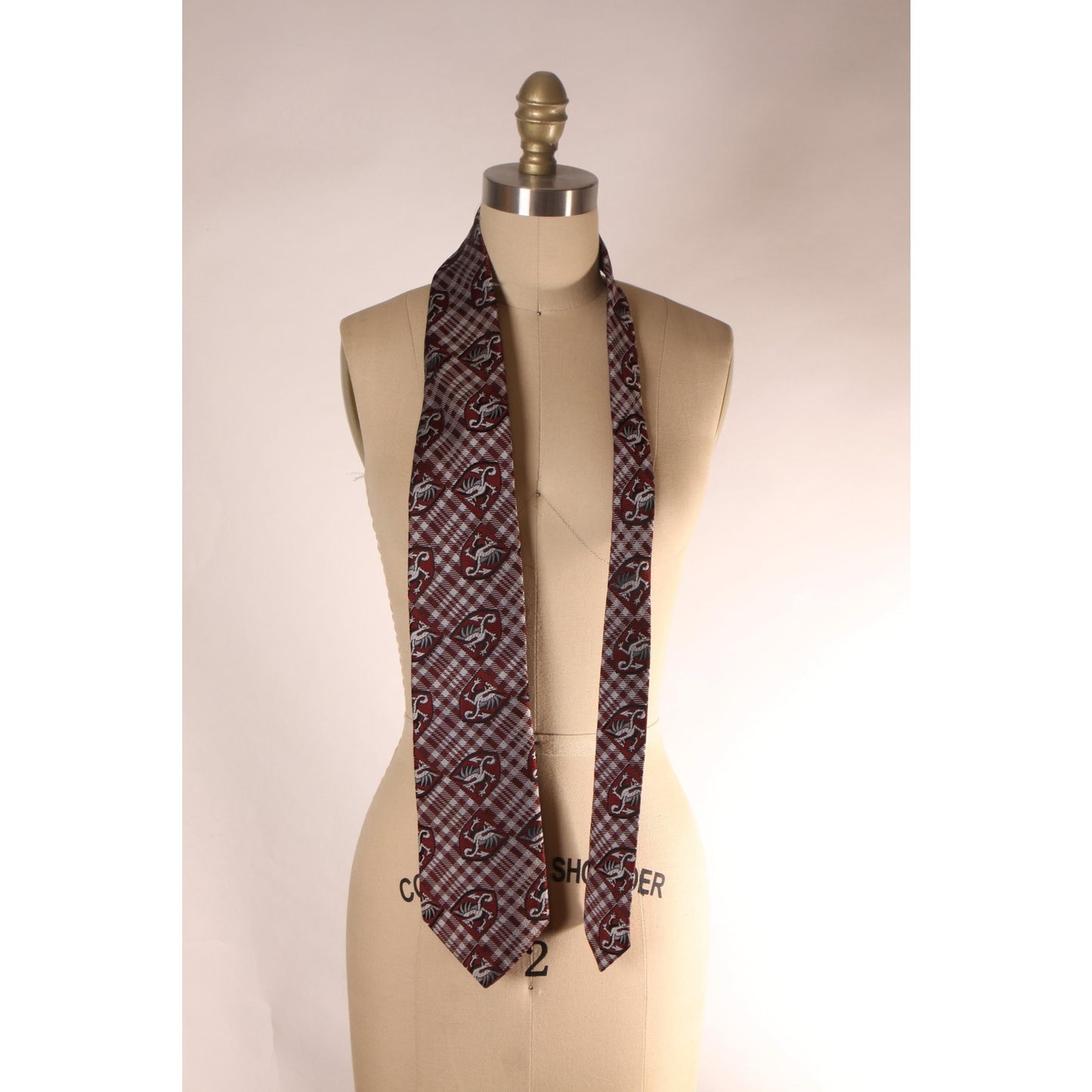 1970s Red and Gray Wide Novelty Dragon Medieval Necktie Tie by Wembley