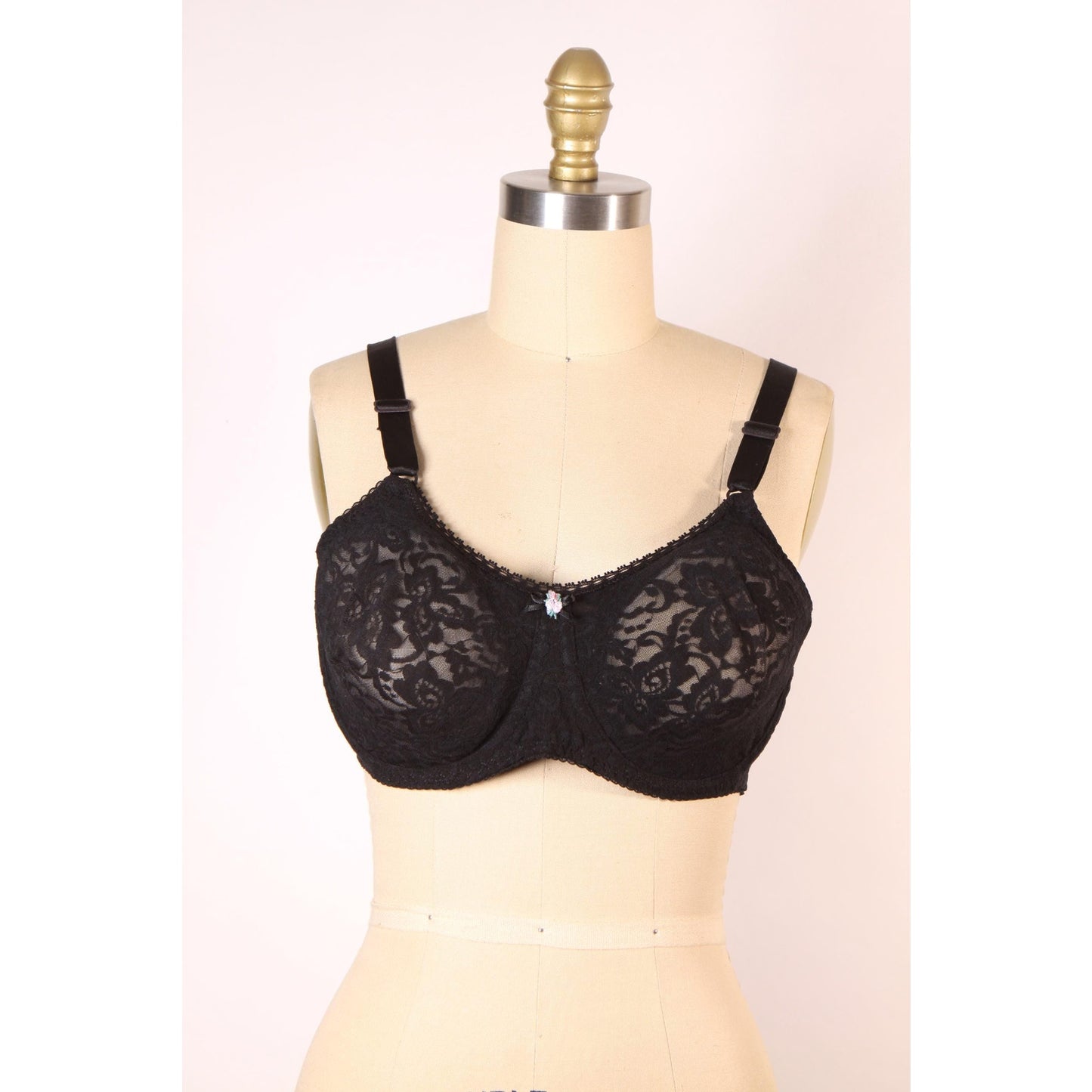 1980s Sheer Black Lace Floral Detail Bra by Bali-38C