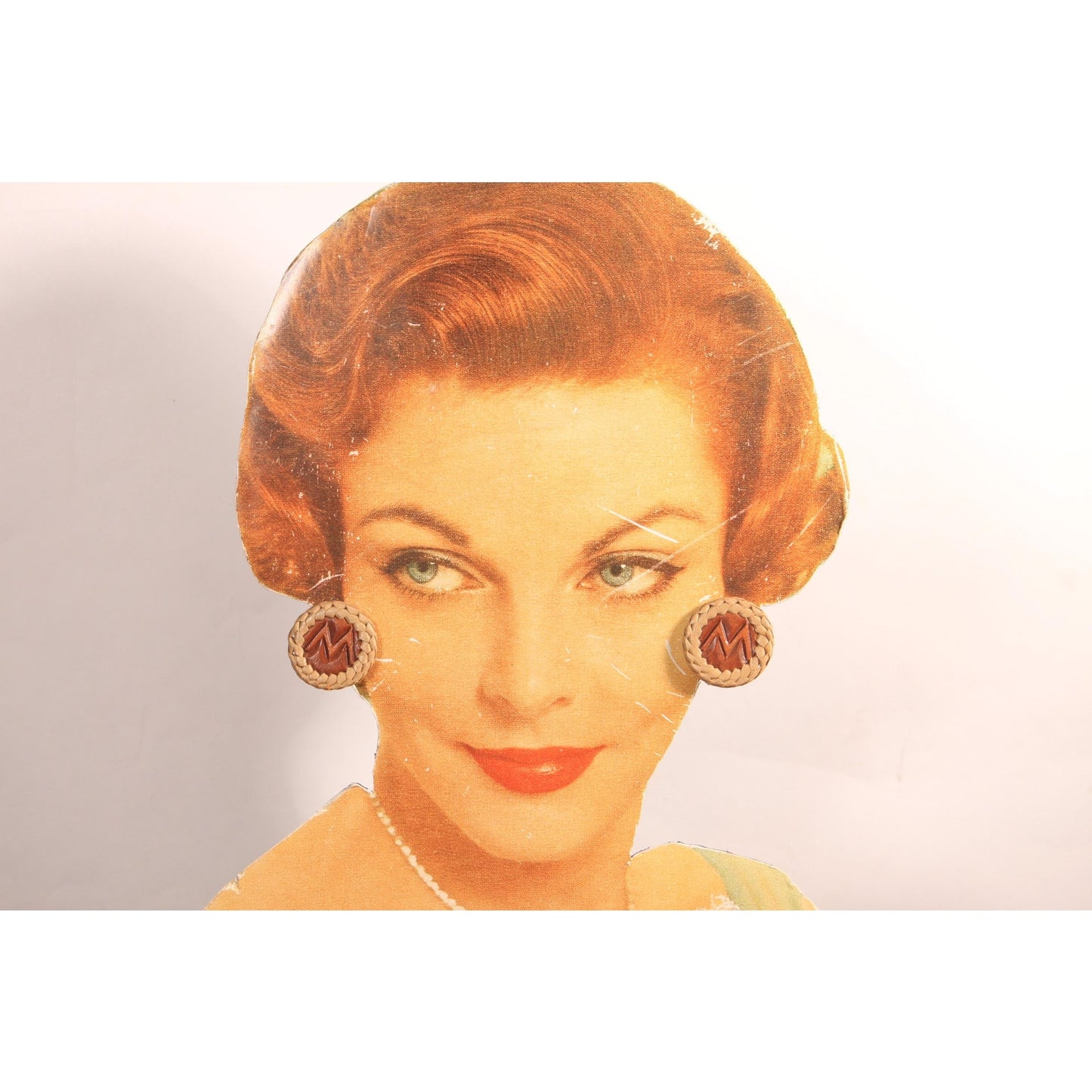 1950s Tan and Brown Woven W Shape Leather Circle Western Screw Back Earrings