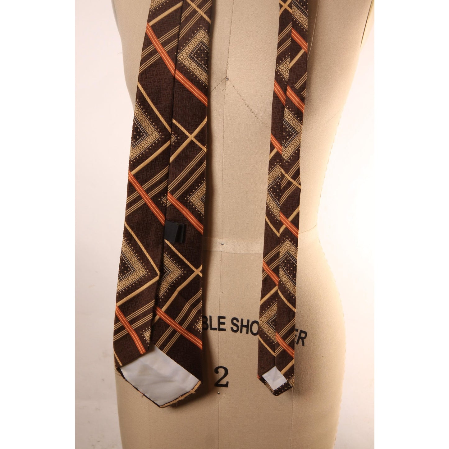 1970s Brown, Tan and Orange Geometric Abstract Funky Wide Necktie Tie by MAG Neckwear