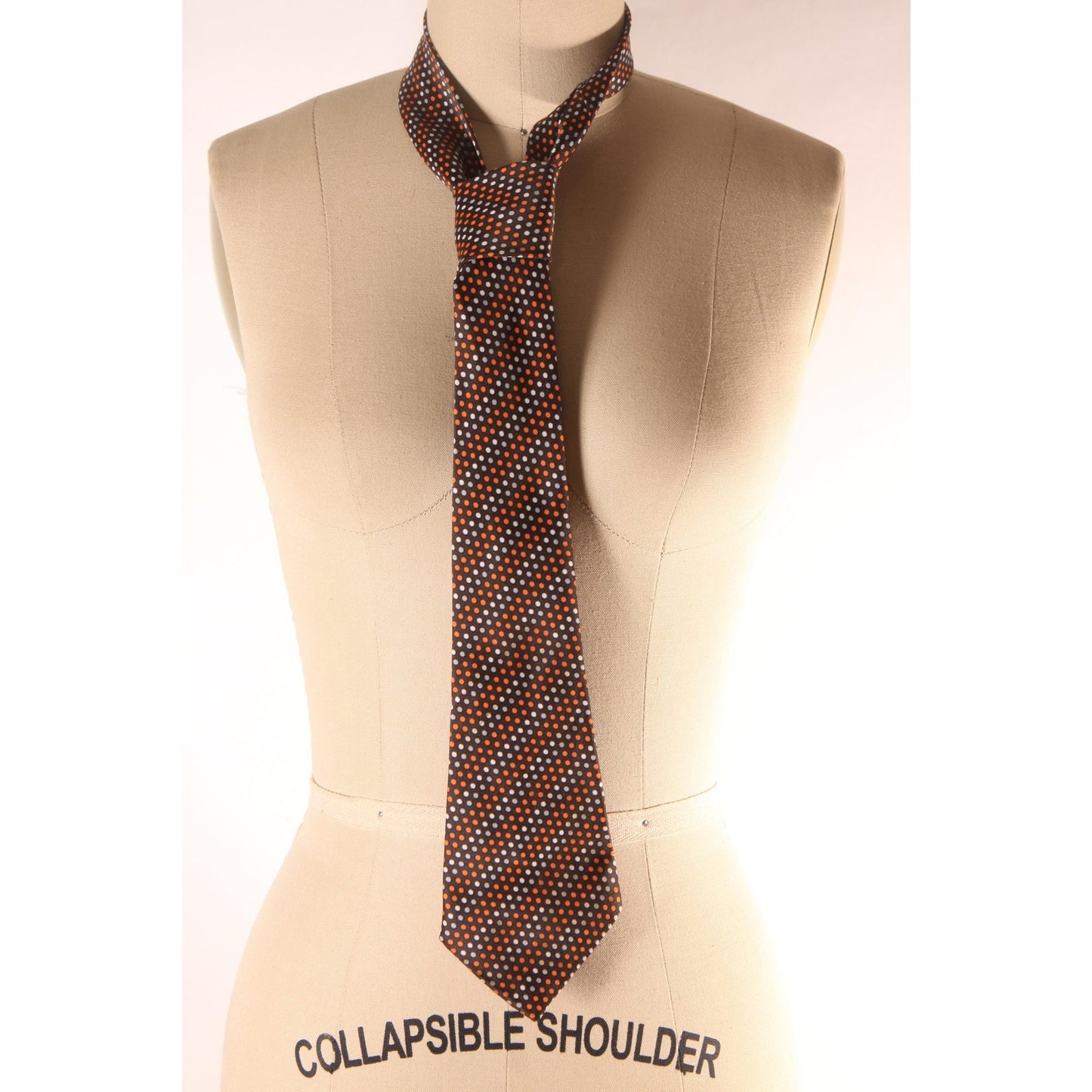 1970s Brown, Gray and Orange Polka Dot Necktie Tie