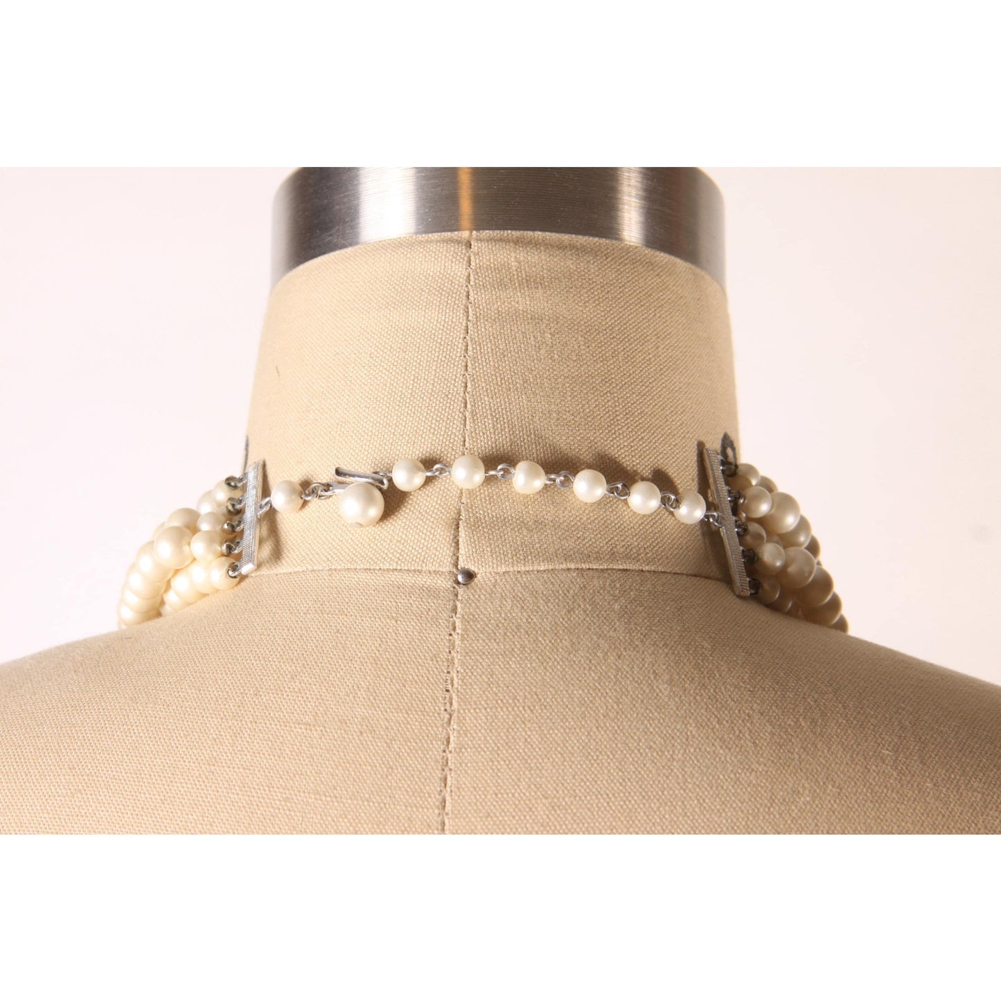 1970s Cream Faux Pearl Beaded Five Strand Necklace