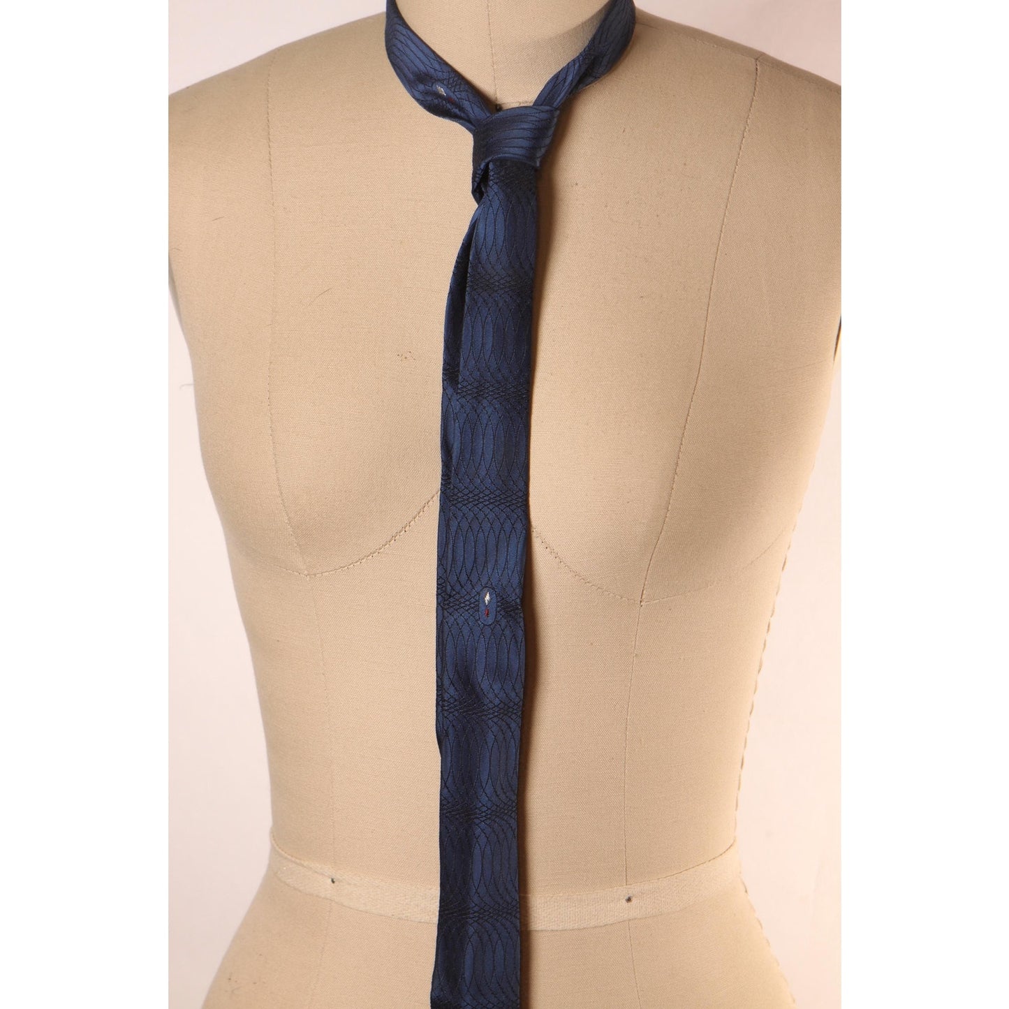 1950s Blue and Black with Red Detail Patterned Skinny Necktie Tie by National Shirt Shops