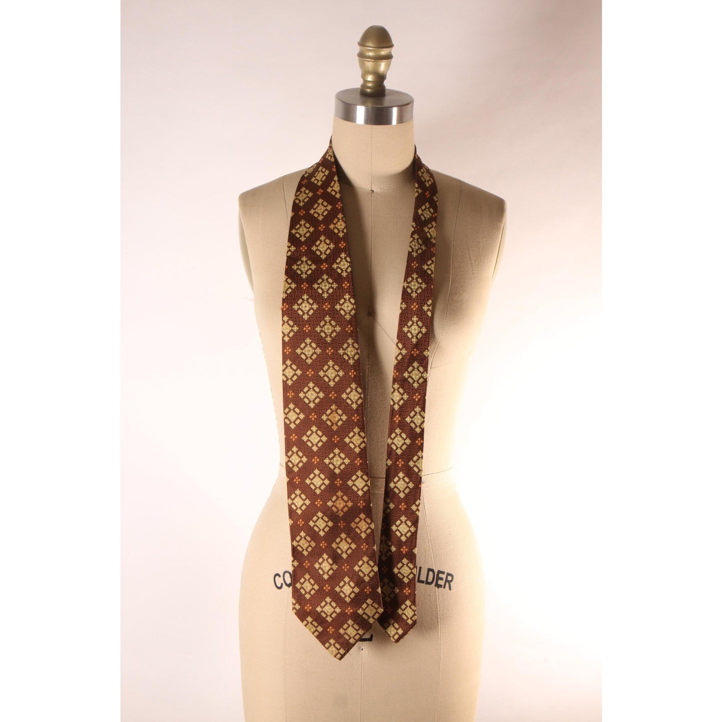 1970s Brown and Tan Geometric Wide Necktie Tie by Leonardo