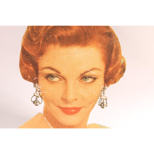 1950s Novelty Wedding Marriage Rings and Wedding Bells Silver Tone Metal Screw Back Earrings