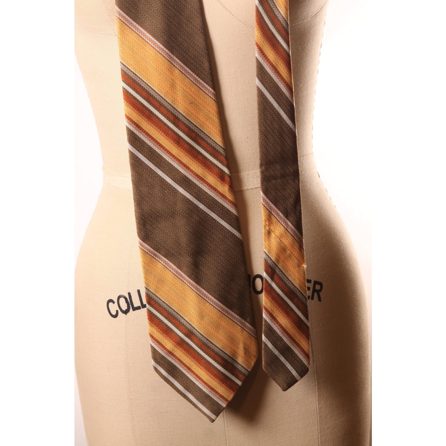 1970s Brown, Orange, Yellow and White Striped Wide Necktie Tie by Angelo Cornelli