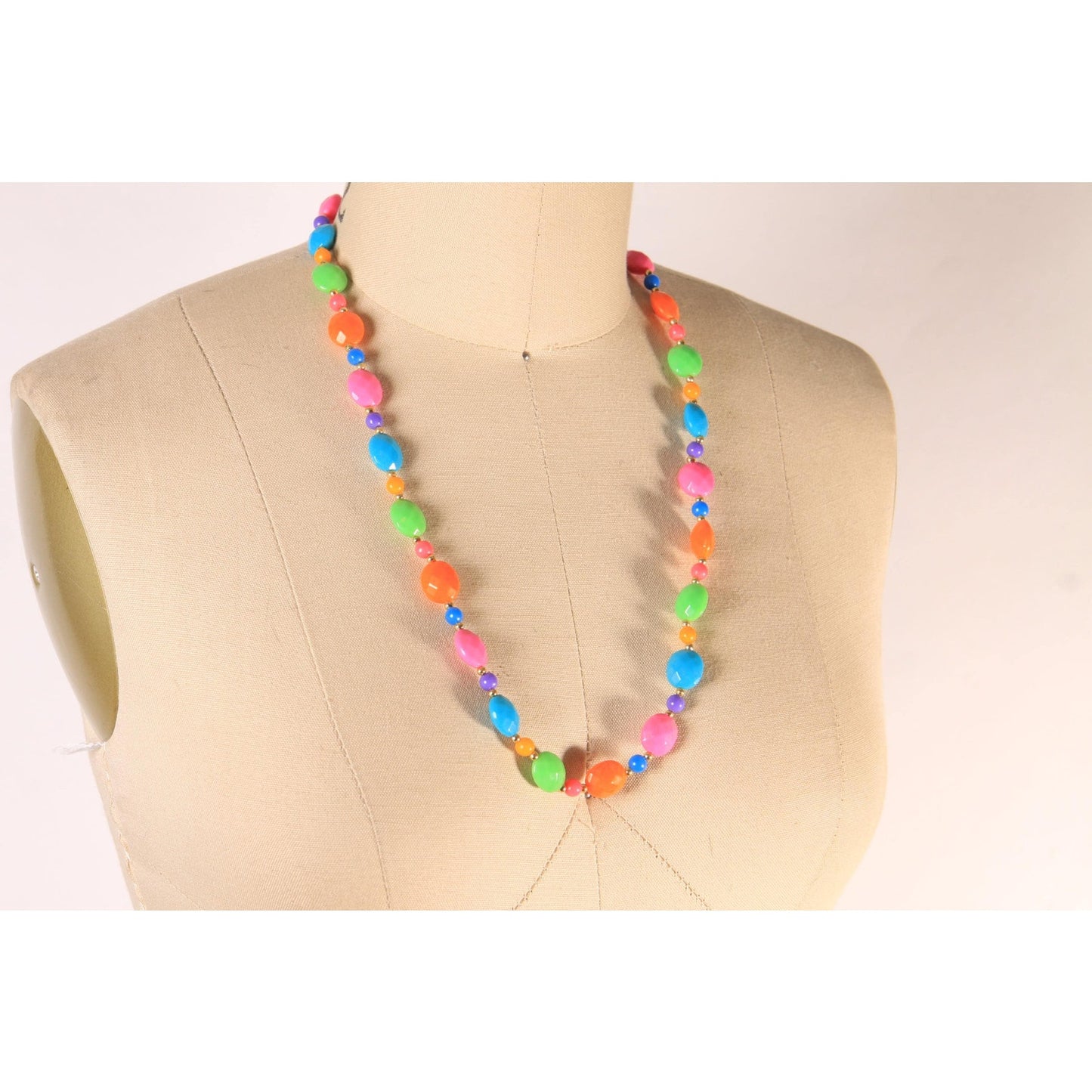 1980s Neon Multi-Colored Rainbow Plastic Beaded Necklace