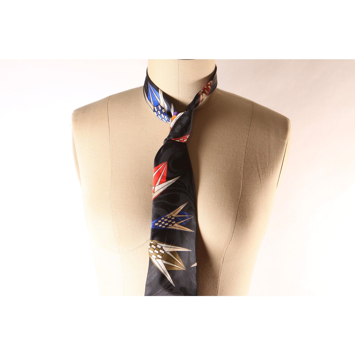 1980s 1990s Black Multi-Colored Geometric Necktie