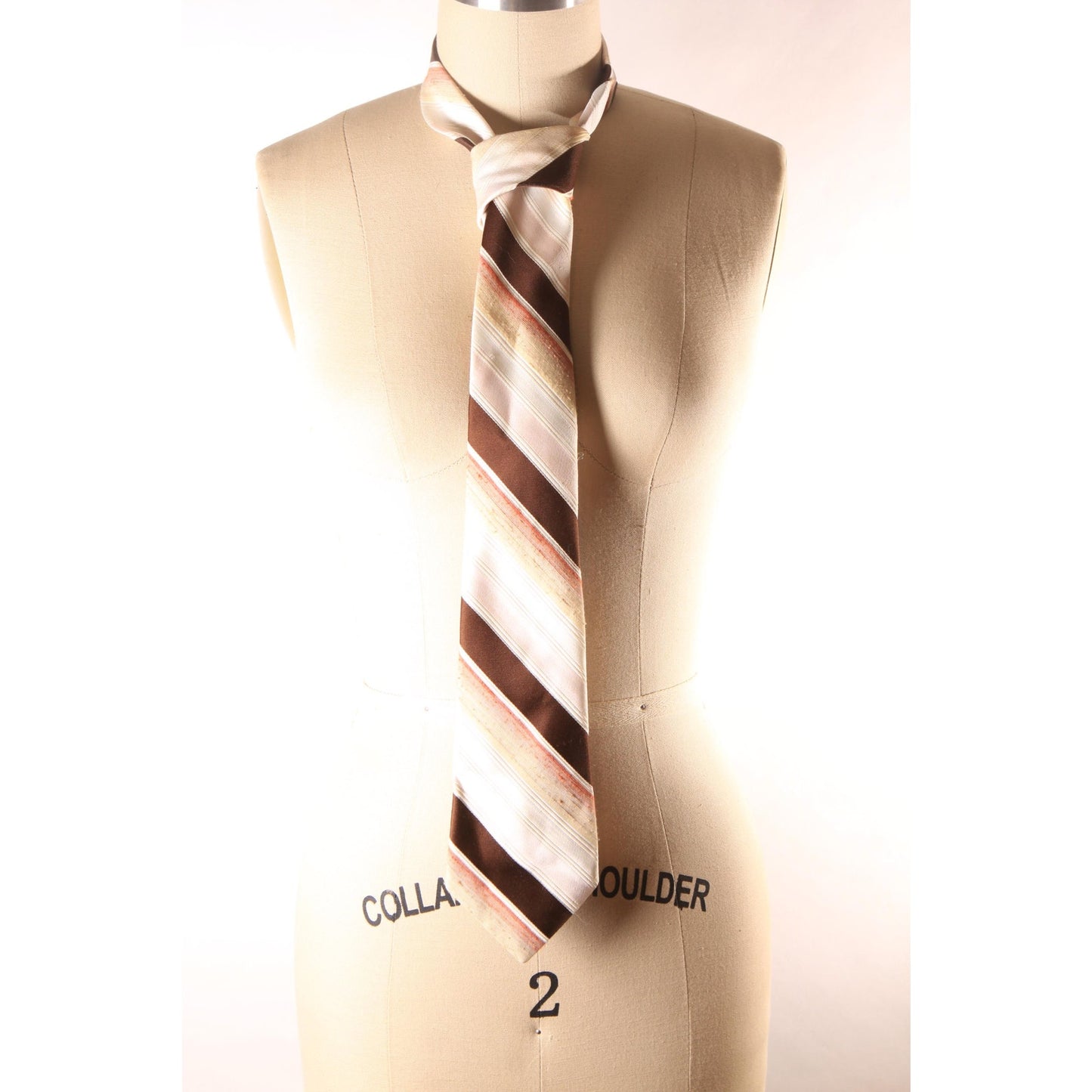 1970s Brown, Tan and Cream Striped Necktie