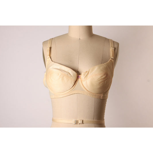 1970s Beige Skin Tone Wrap Around Strap Low Cut Back Criss Cross Padded Bra by Fredericks of Hollywood-36B