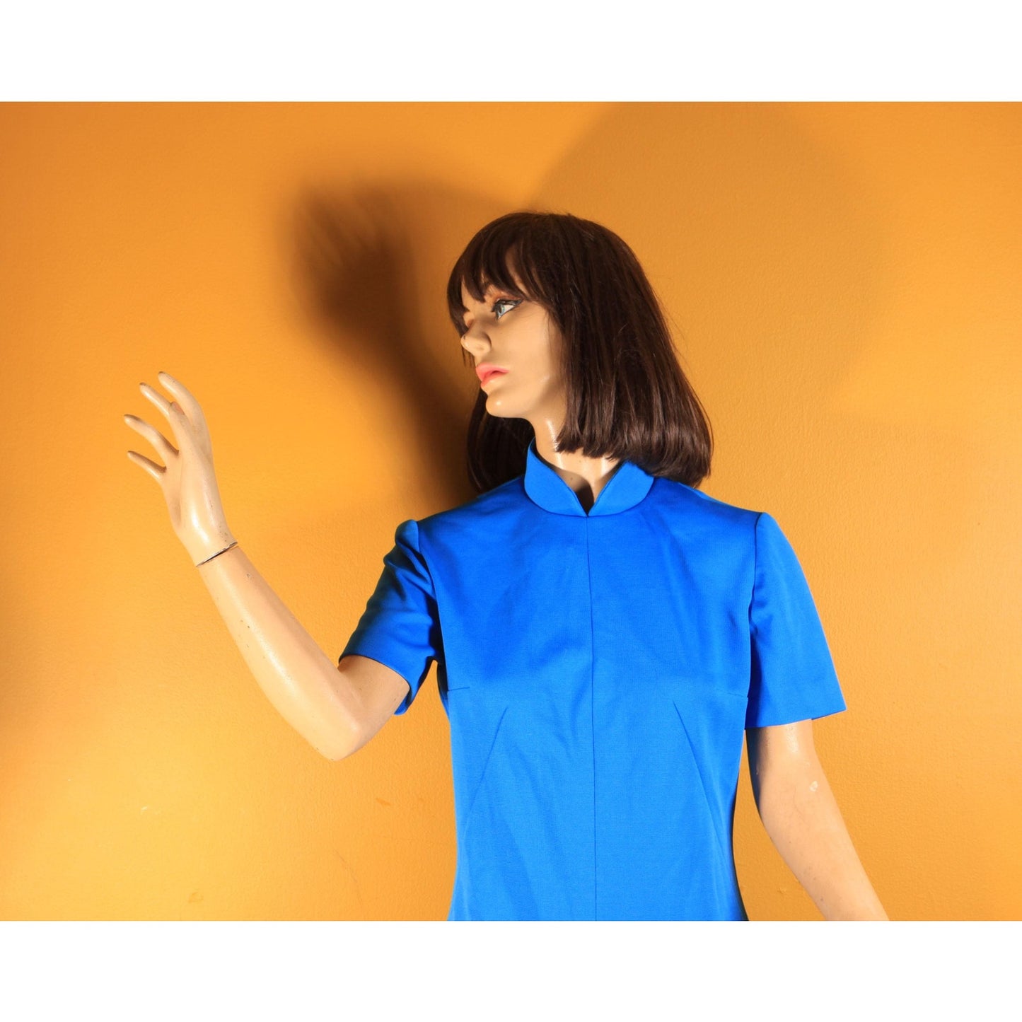 1960s Blue Short Sleeve Polyester Shift Dress