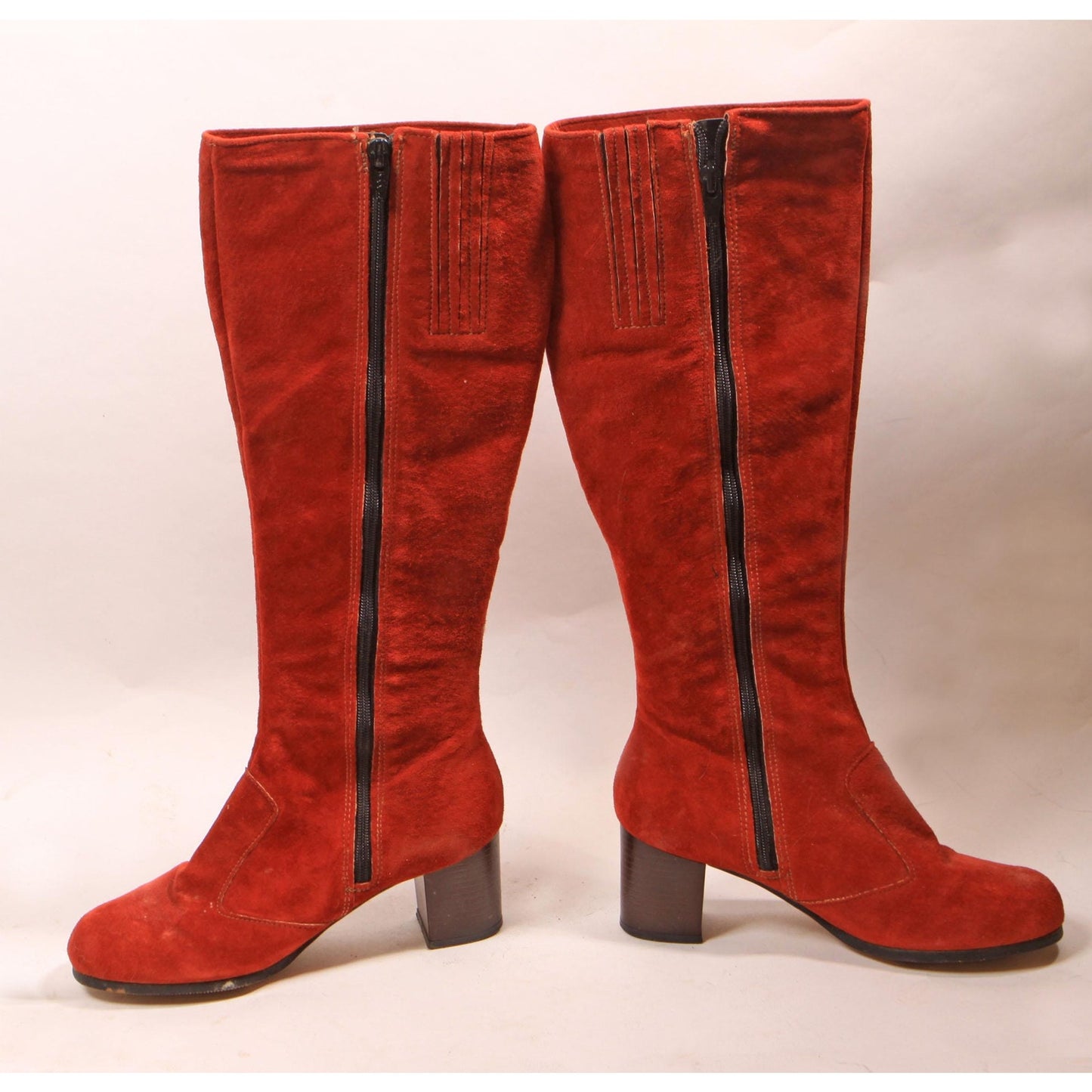 1970s Red Suede Leather Knee High Zip Up Boots - 6M