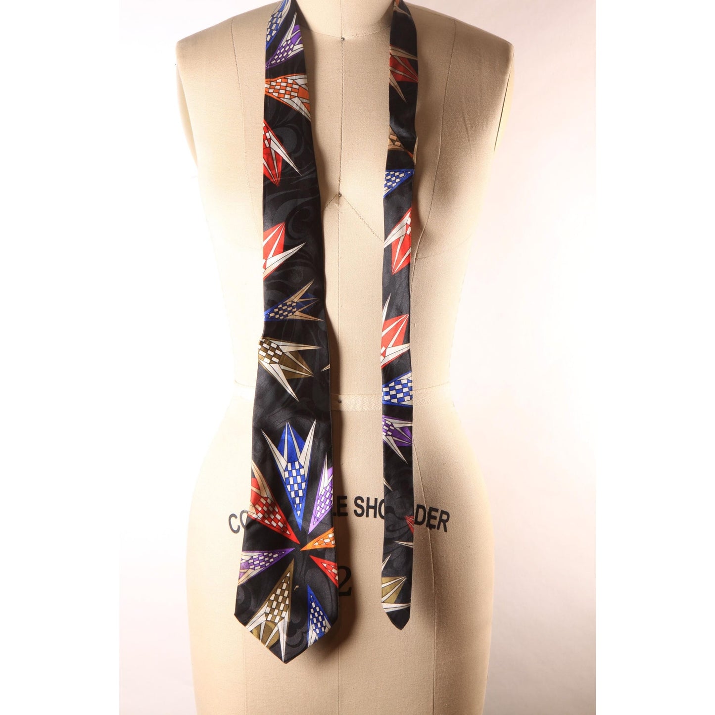 1980s 1990s Black Multi-Colored Geometric Necktie