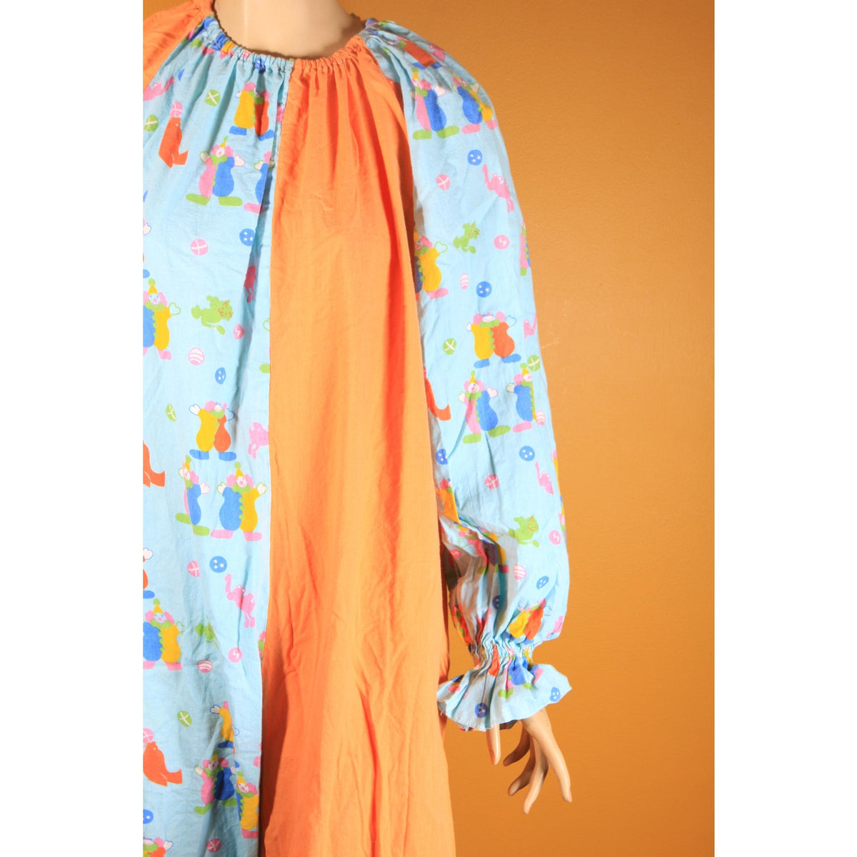 1960s Orange Blue Multi-Colored Novelty Clown Circus Print One Piece Clown Costume