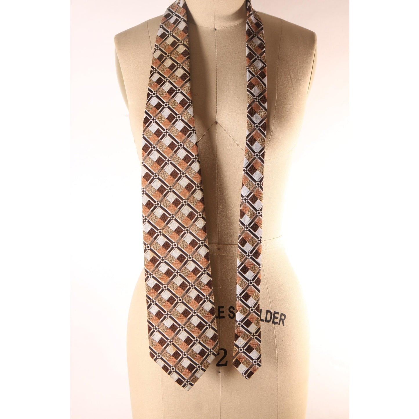 1970s Brown, Tan and Cream Geometric Wide Necktie Tie by JCPenney