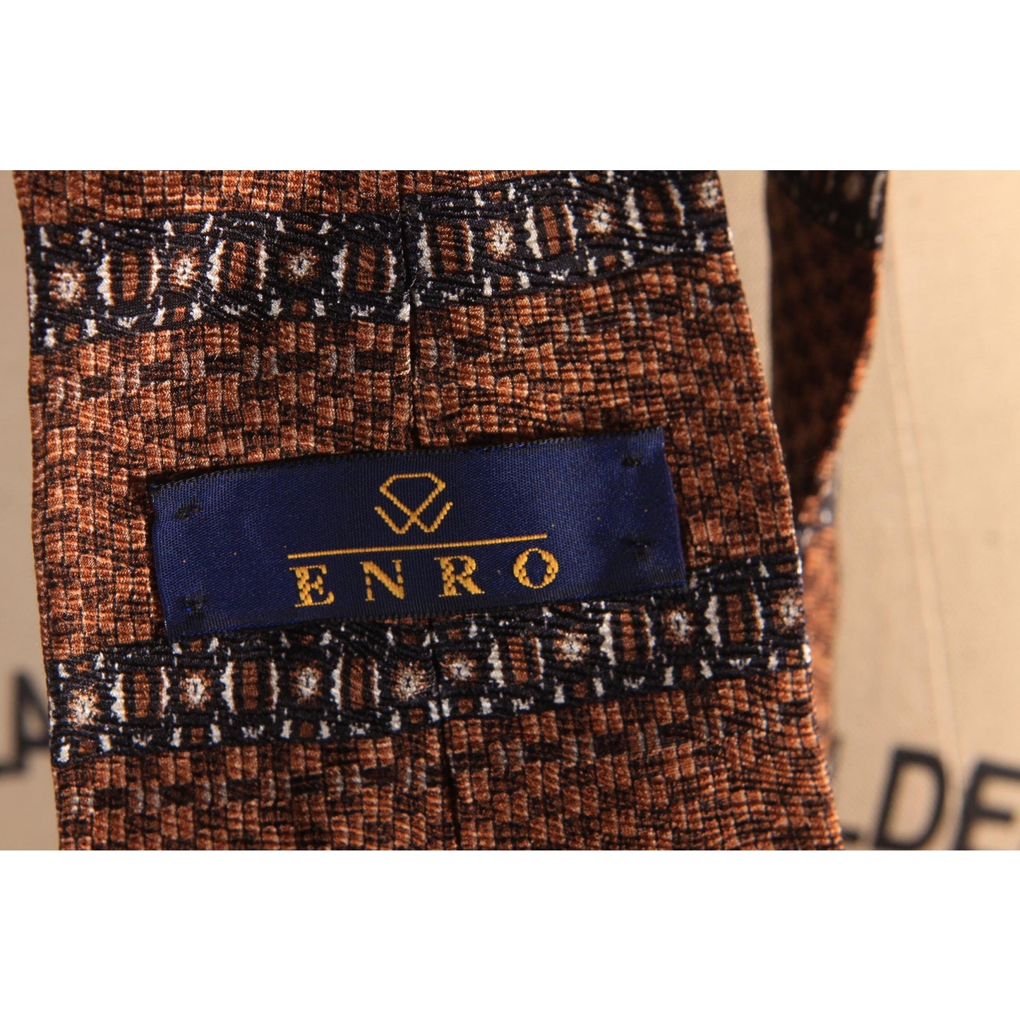 1980s Tan and Navy Blue Striped Necktie Tie by Enro