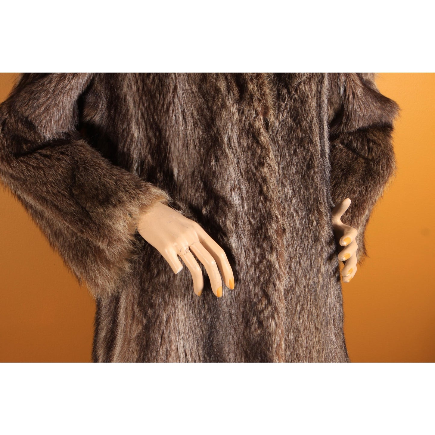 1970s Gray and Black Long Sleeve Raccoon Fur Coat -XL