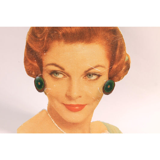 1950s Novelty Green Wood Slice Screw Back Earrings