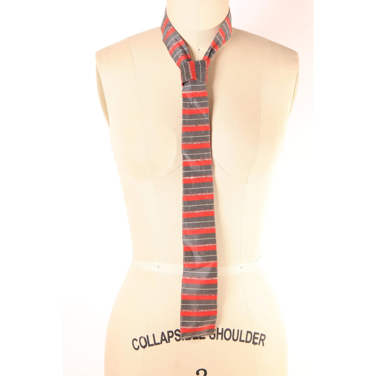 1950s Red and Gray Striped Square End Necktie Tie