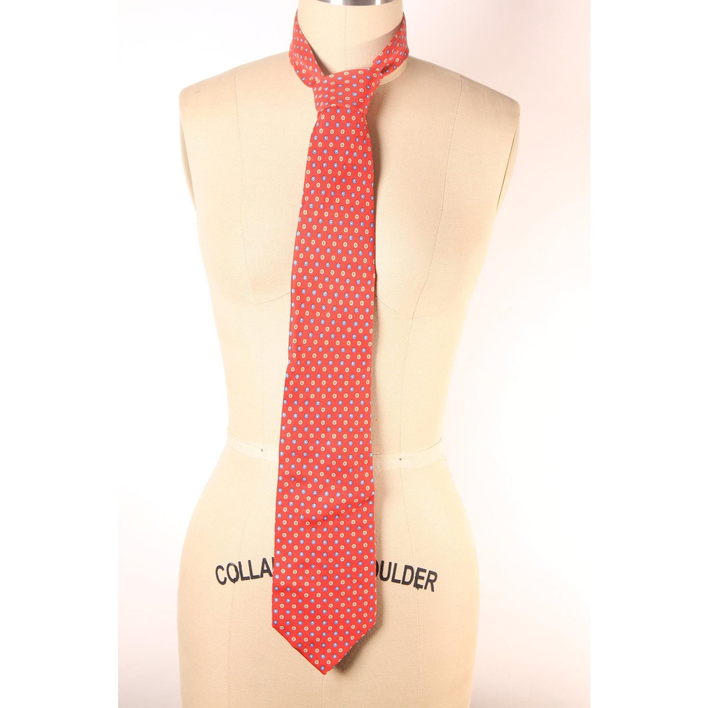 1980s Red, White and Blue Polka Dot Print Necktie Tie by Rooster