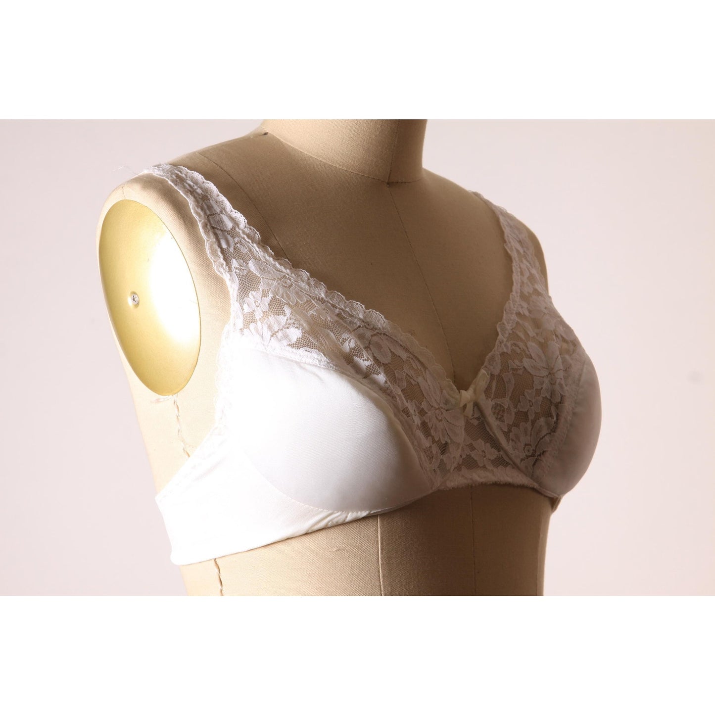 1970s White Sheer Lace Half Cup Padded Bra by Fredericks of Hollywood-36B