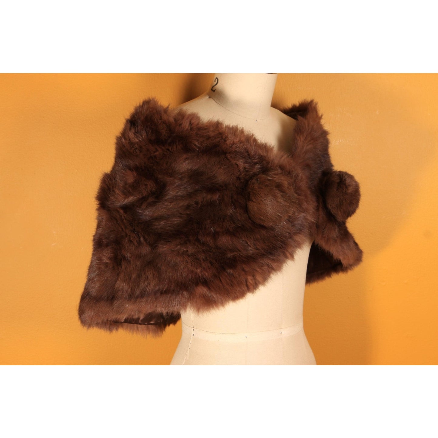 1950s Dyed Rabbit Fur Pom Pom Shrug Wrap