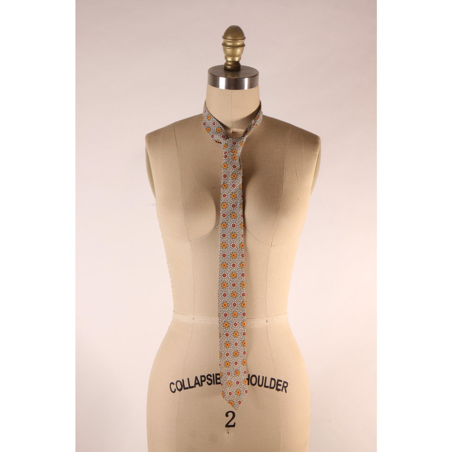 1960s White, Yellow and Red Geometric Print Necktie Tie by Holiday Cottons by Melbroke