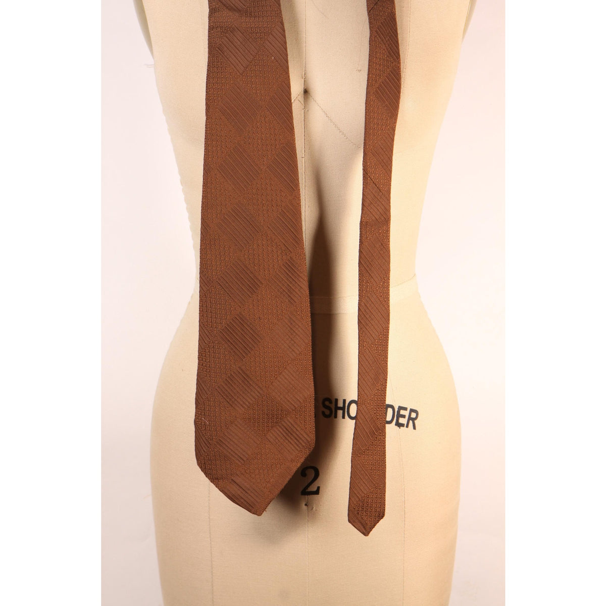 1970s Brown Checkerboard Patterned Wide Necktie Tie by Freeman’s