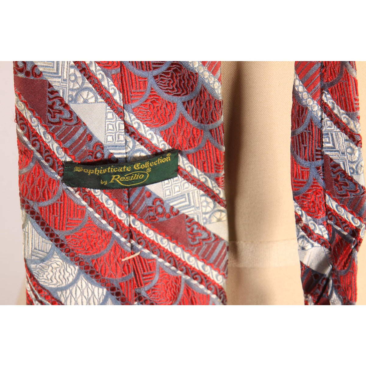 1970s Red, Gray and White Silk Striped Patterned Wide Necktie Tie