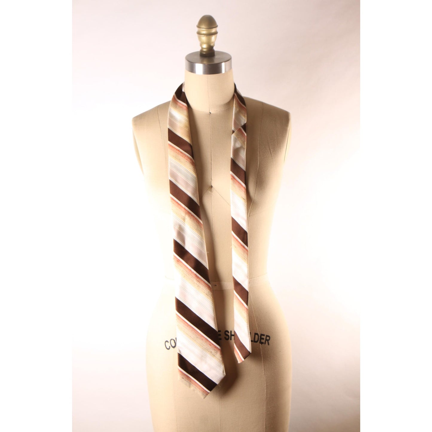 1970s Brown, Tan and Cream Striped Necktie