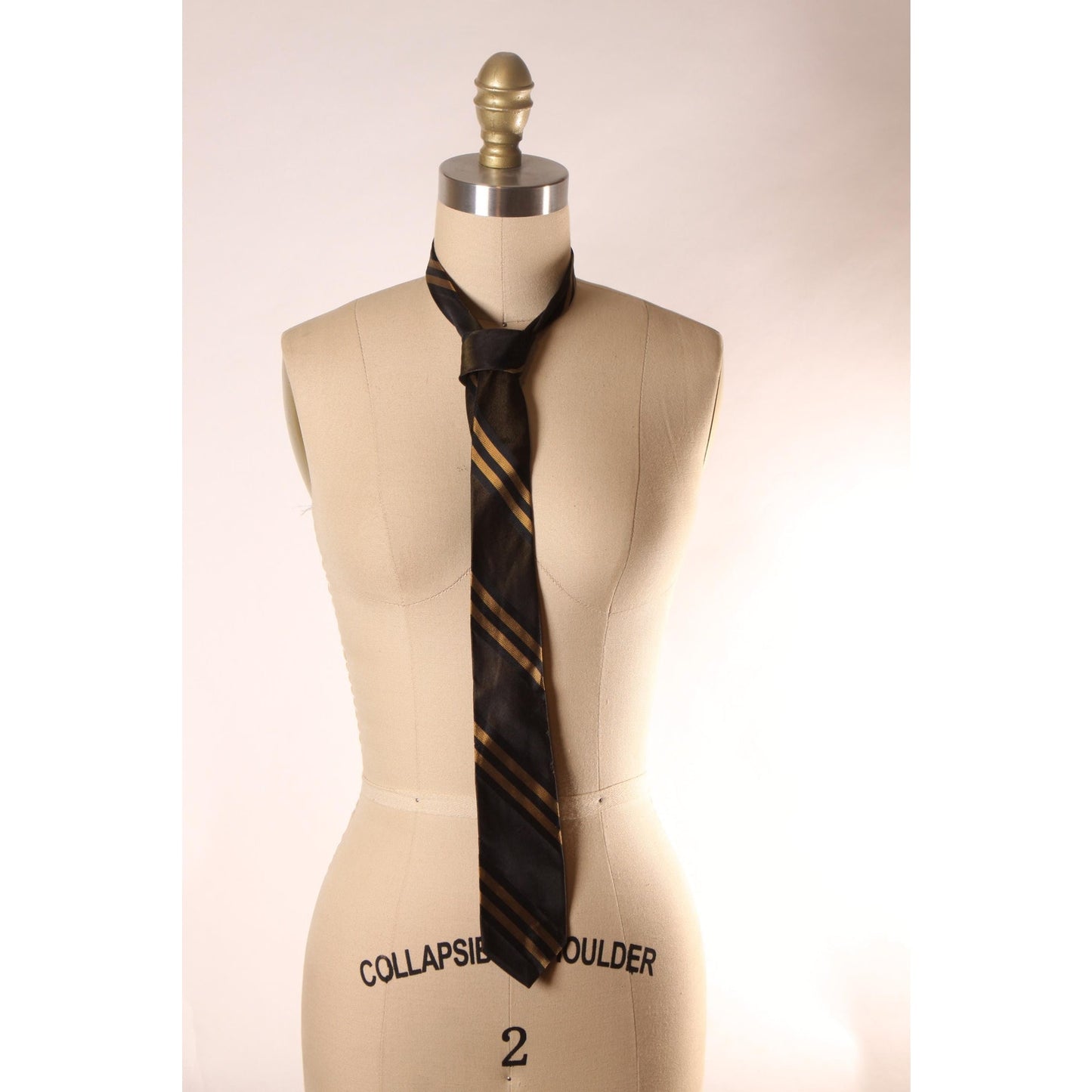 1960s Black and Dark Gold Striped Necktie Tie by The Gay Blade