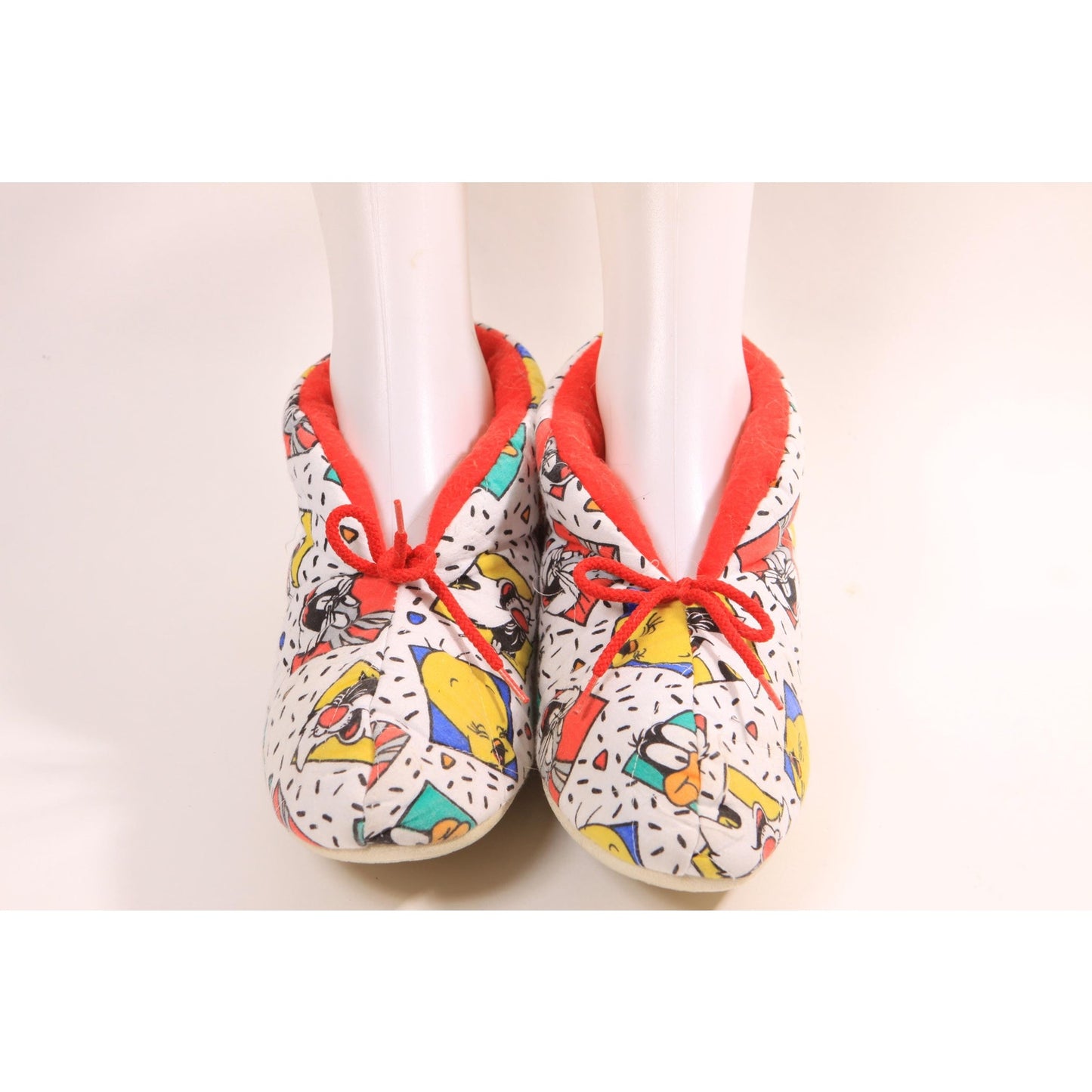 1980s 1990s Novelty Looney Toons Bugs Bunny Tweety Unisex Quilted Slippers -Size 8-9