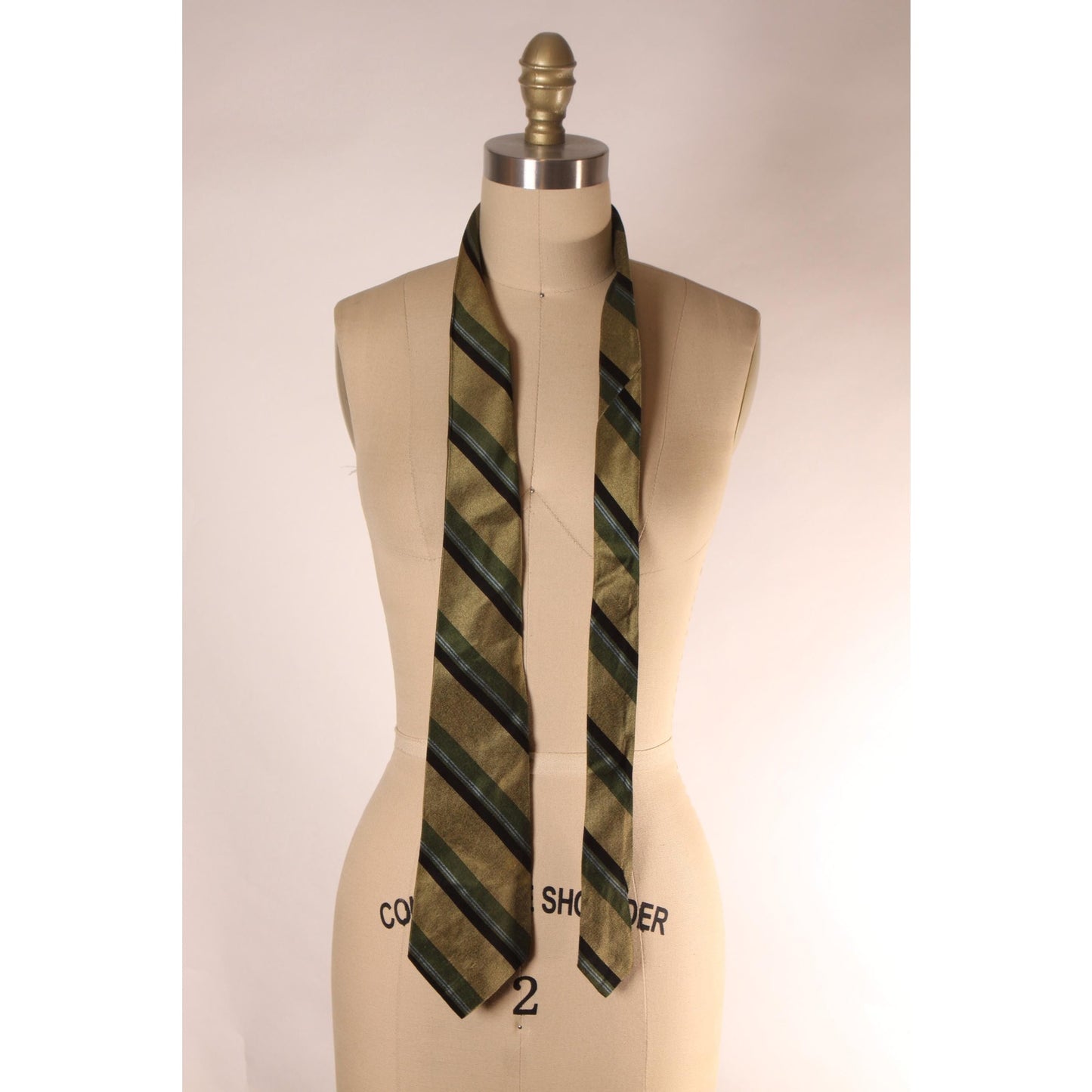 1970s Blue and Gray Green Striped Necktie Tie