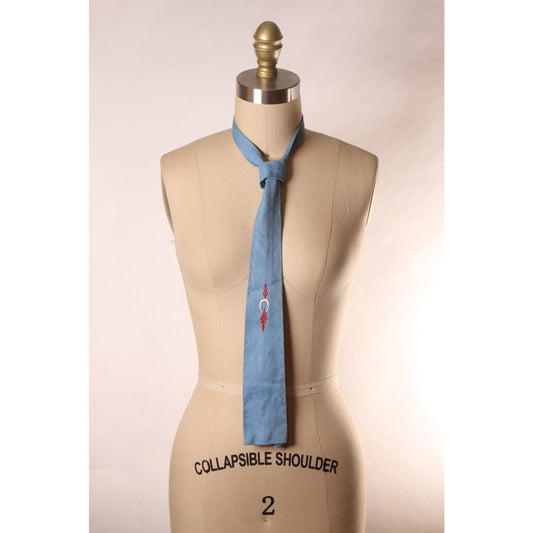 1950s Light Blue and Red Square End Necktie Tie by Soap N' Water