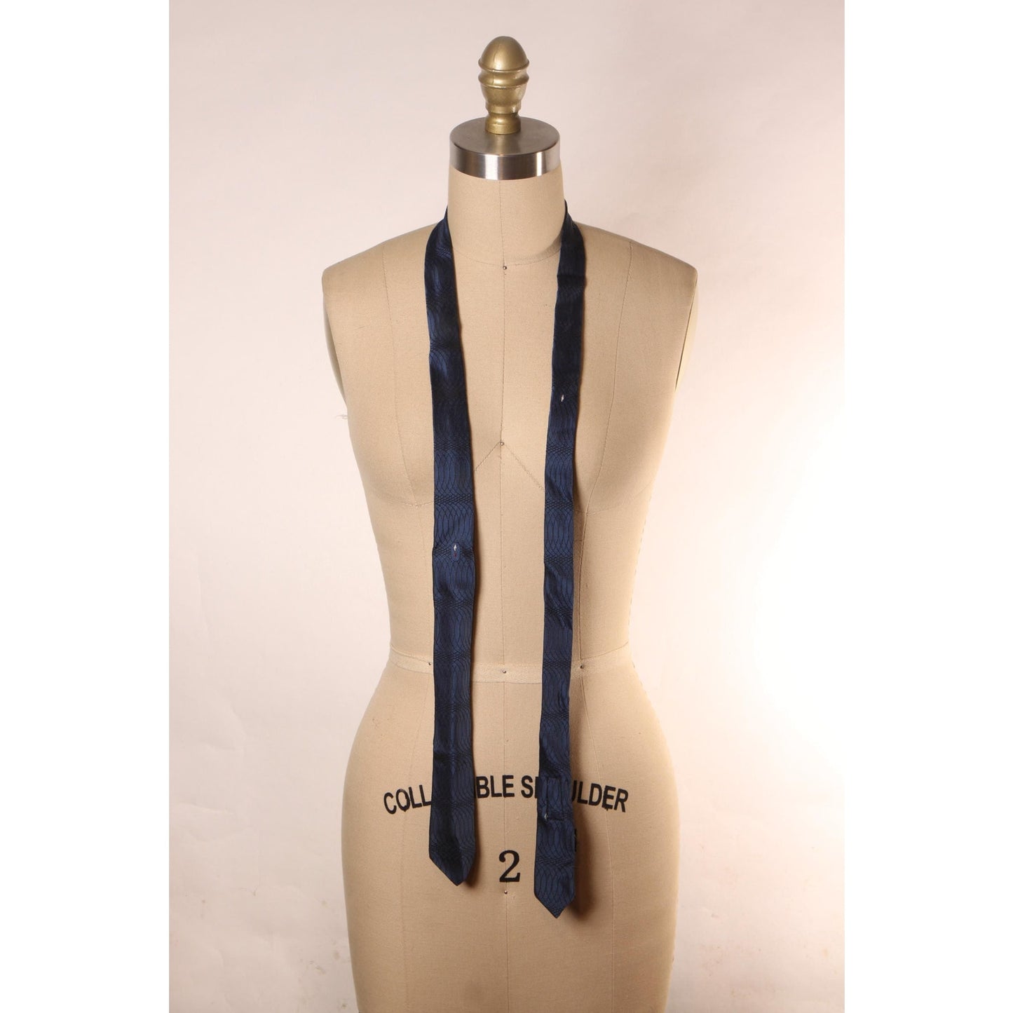 1950s Blue and Black with Red Detail Patterned Skinny Necktie Tie by National Shirt Shops