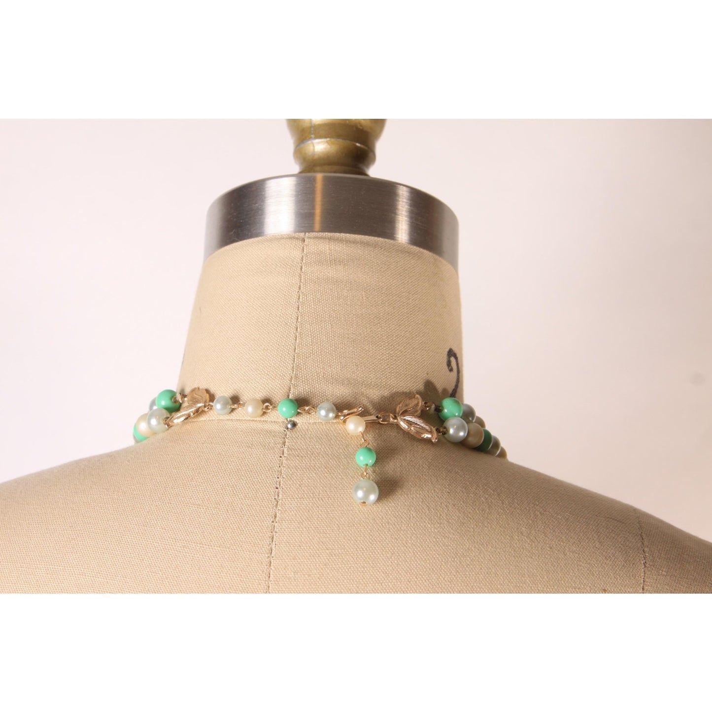 1970s Mint Blue and Cream Beaded Double Strand Necklace by Japan